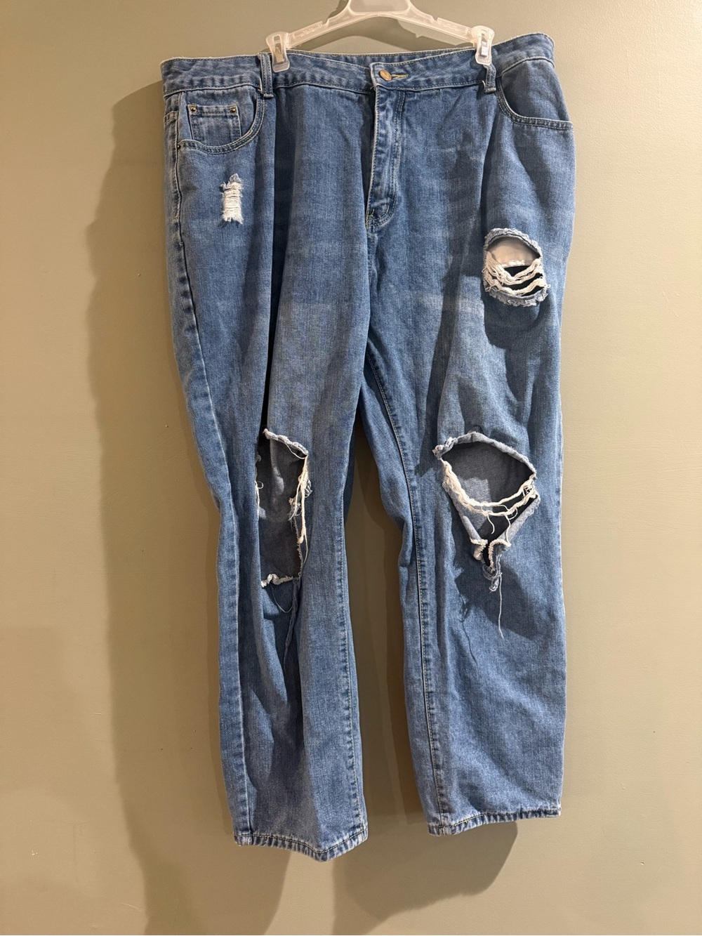 SHEIN Blue Distressed Boyfriend Jeans